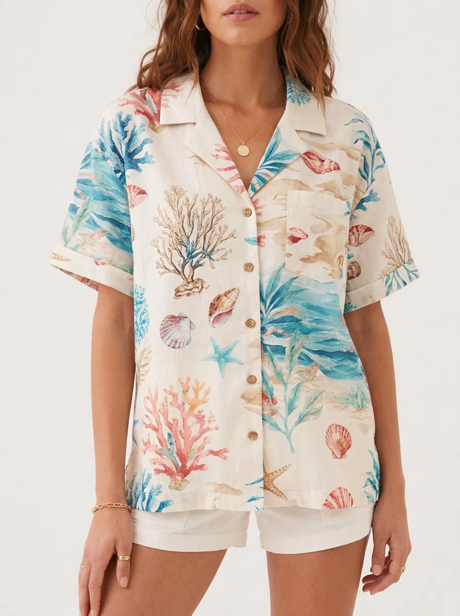 Women's Coastal Print Relaxed Shirt