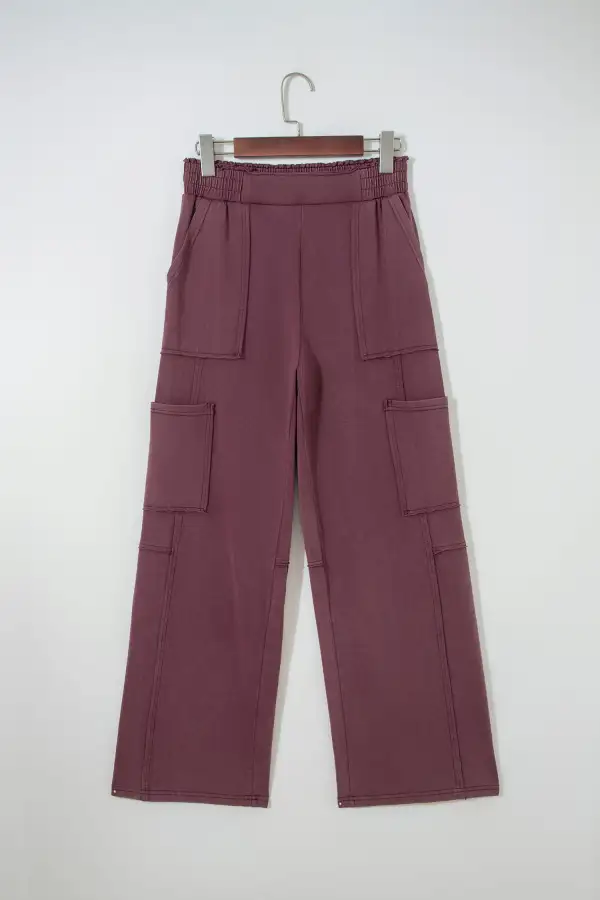 Pocketed Cargo-Detail Utility Mineral-Wash Sweatpants