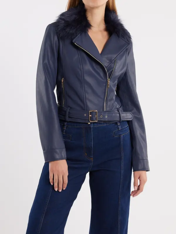 Leather Slim Fit Zippered Belted Jacket