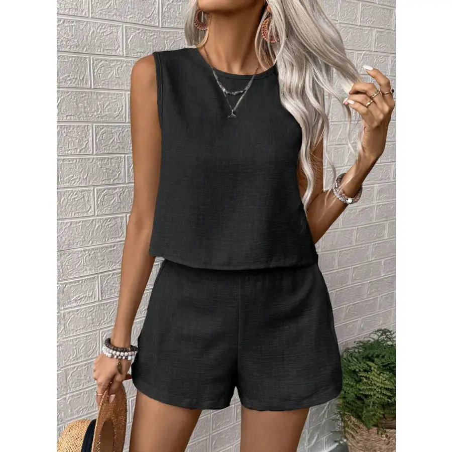 Round Neck Sleeveless Top and Shorts Set
