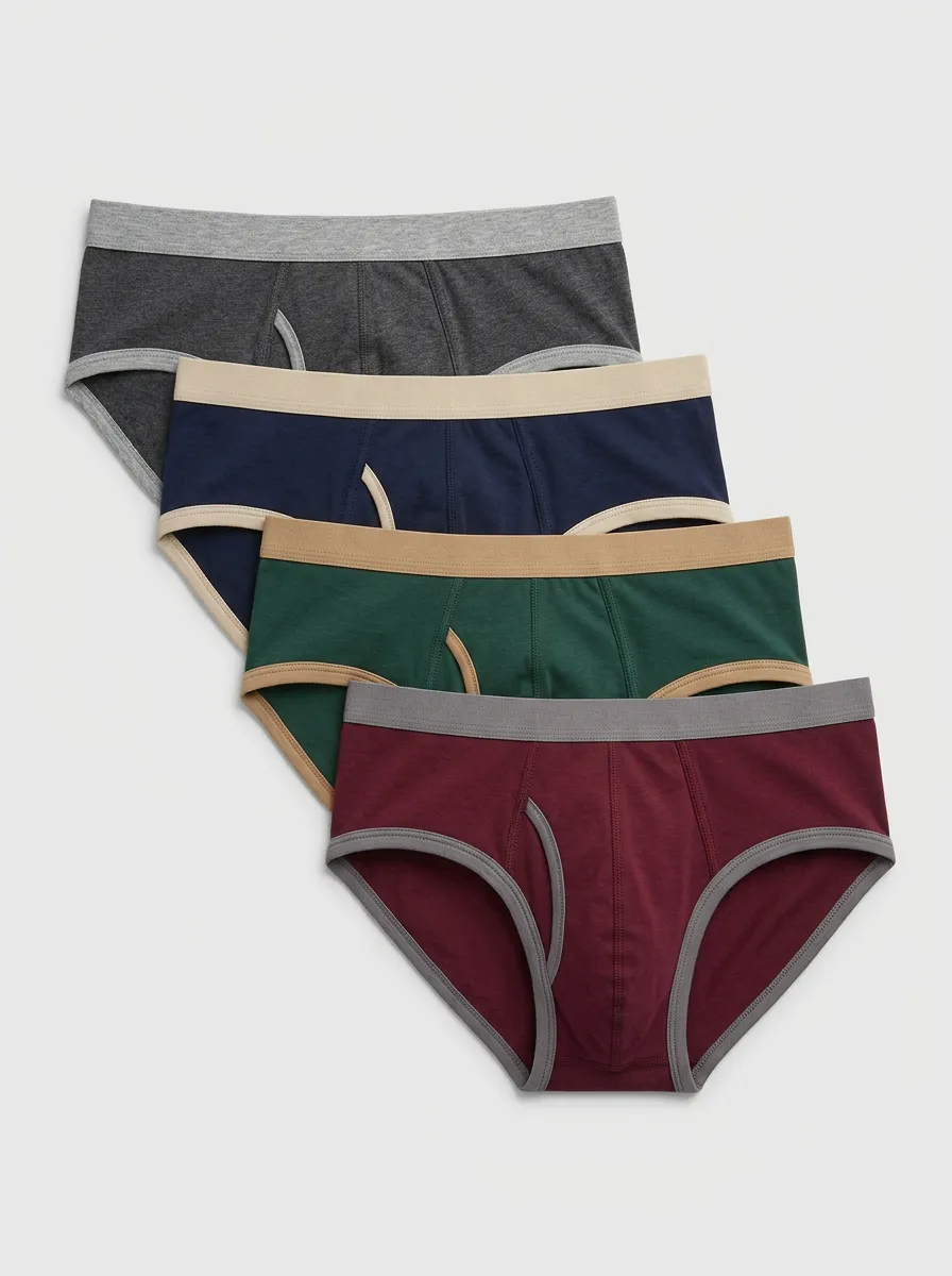 Men's Four-Pair Contrast-Trim Fly-Front Brief Set