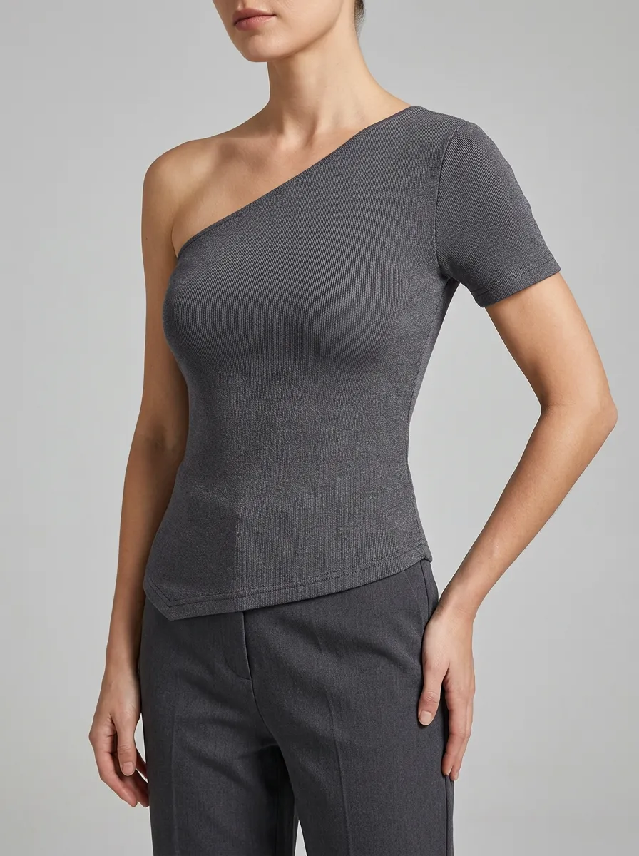 Women's Softline Casual Minimalist Ribbed Off-Shoulder Top