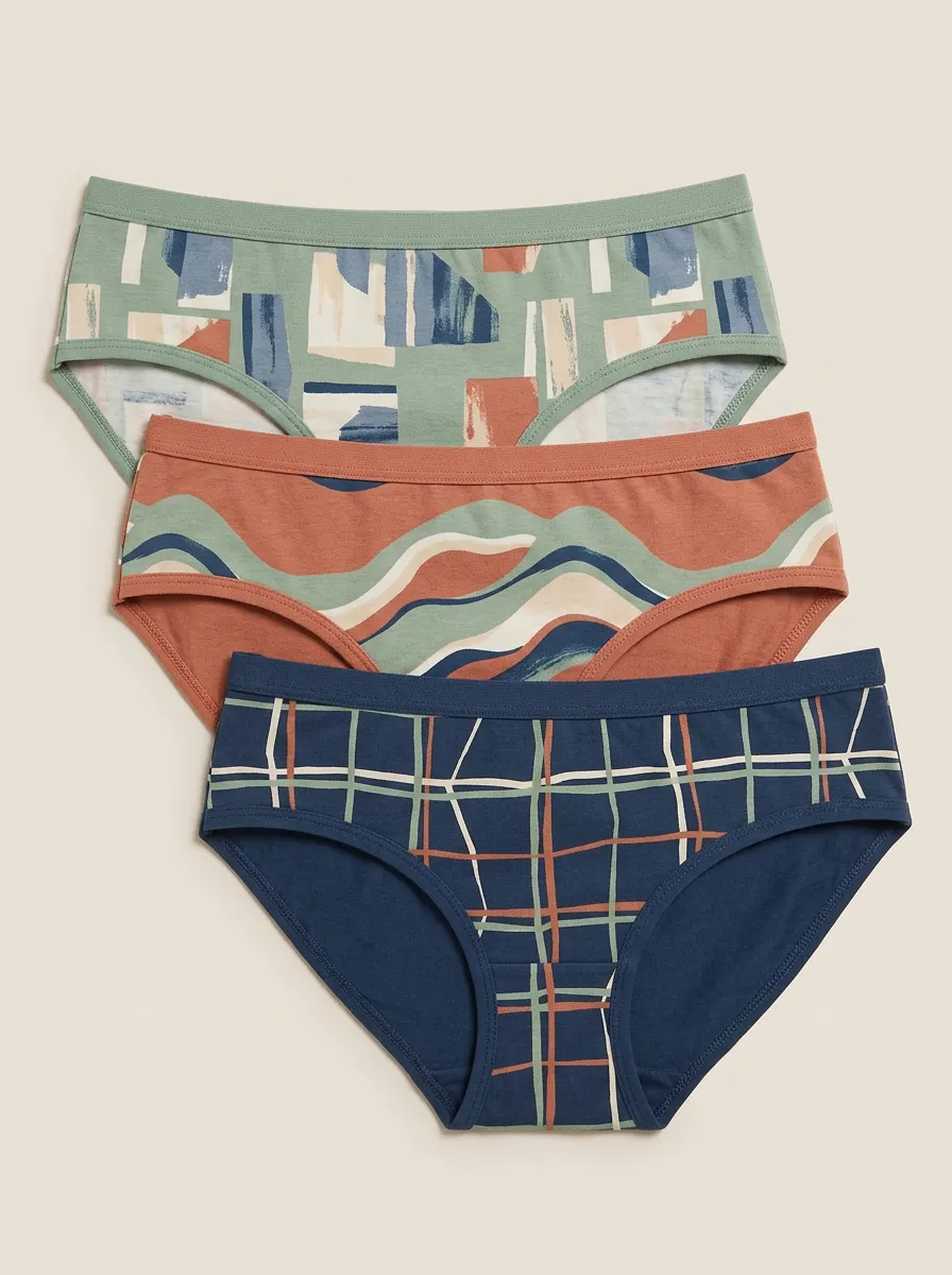 Women's Abstract Geometric Wave Plaid Print 3-Pack Panties