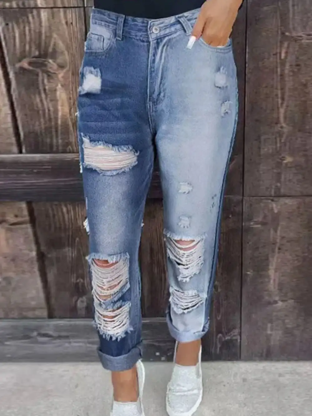 Polished Distressed Pocketed Denim Jeans