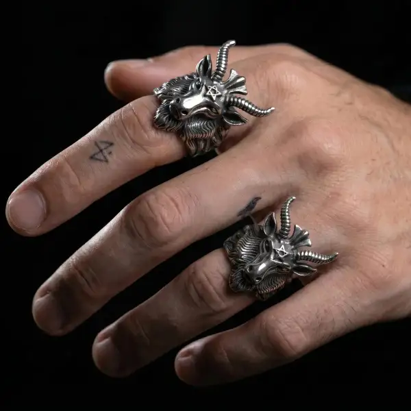 Men's Baphomet Goat Head Ring Seal
