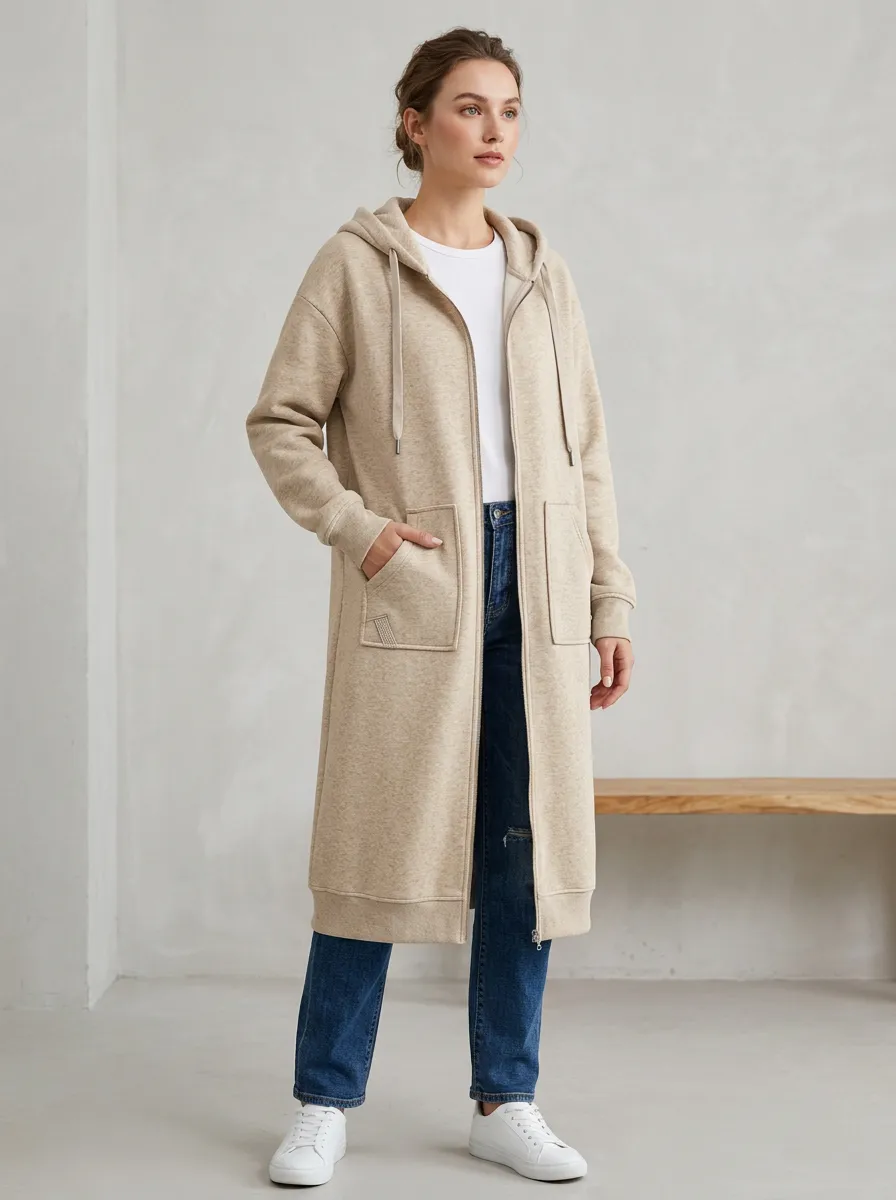 Clean-Line Long Hooded Jacket