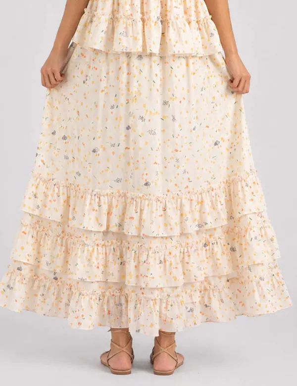 Tiered Ruffle Smocked Waist Maxi Skirt
