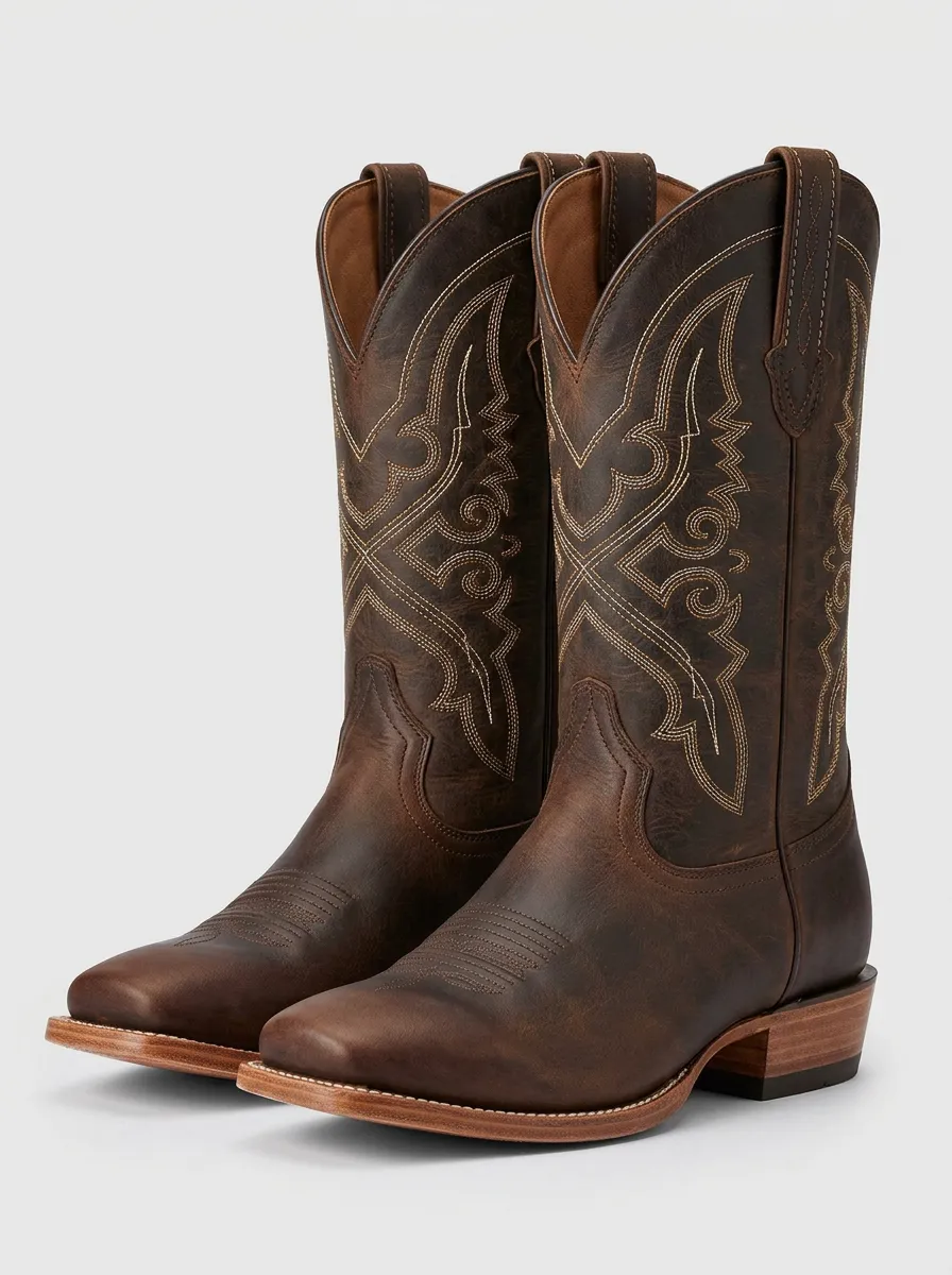 Men's Western Cowboy Cross Motif Embroidered Cowboy Boots
