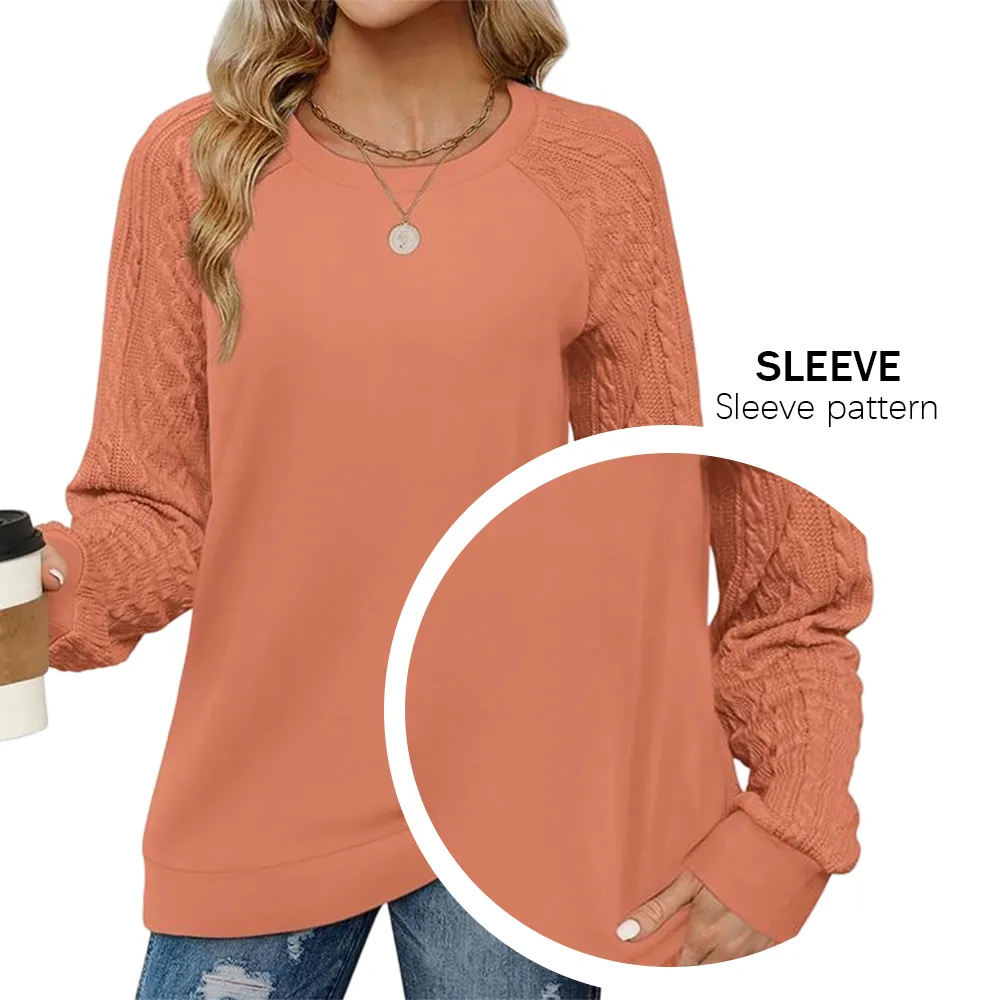 Women's crew neck cable knit sweater with long sleeves