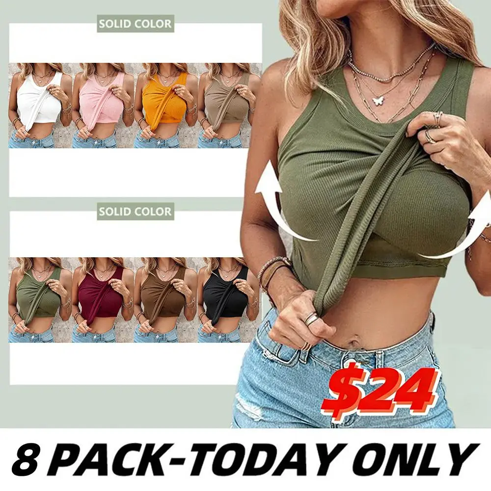 Round Neck Built-in Bra Ribbed Tank Top/Ribbed Built-in Bra Tank Top