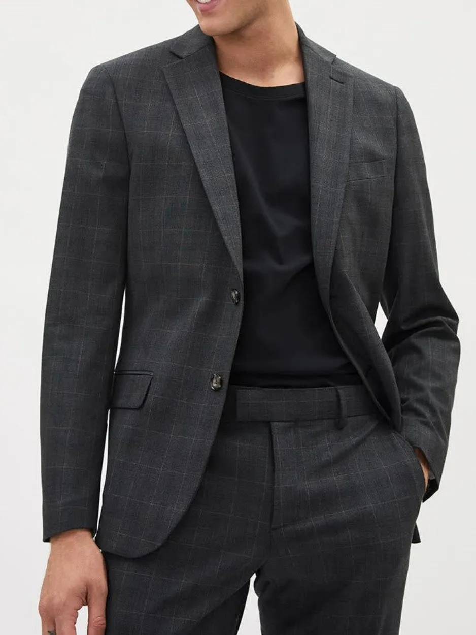 Commuting Style Slim-Fit Charcoal Suit Blazer