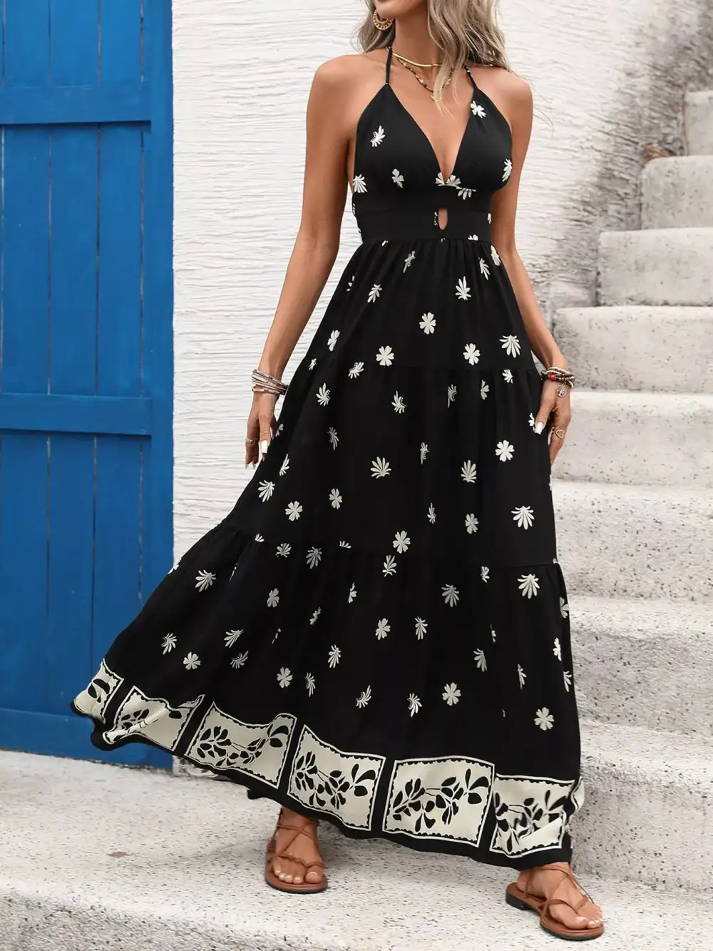 Polished Detail Printed Maxi Dress