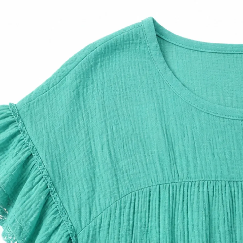 Tiered Lace Trim Pocket Midi Dress