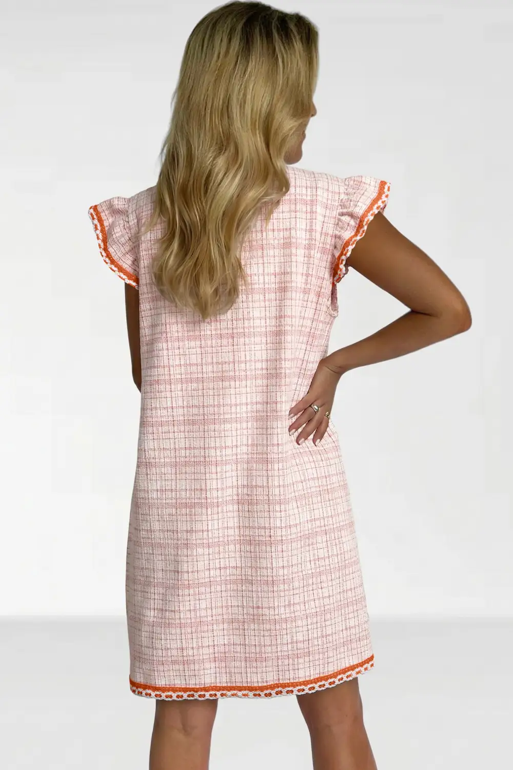 Textured Tie Detail Contrast Trim Mini Dress