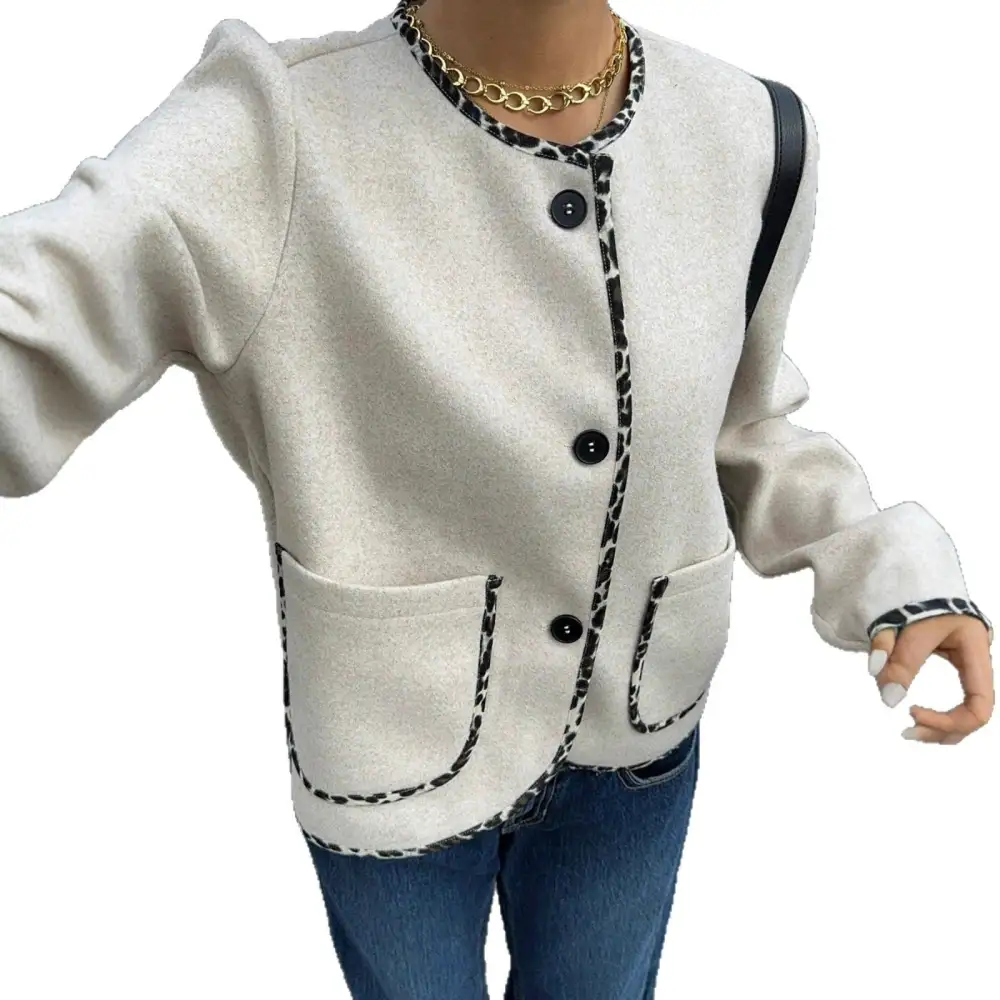 Leopard-Print Wool-Blend Casual Outerwear Jacket