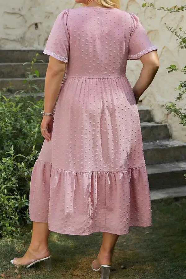 Smocked Short Sleeve High Waist Midi Dress