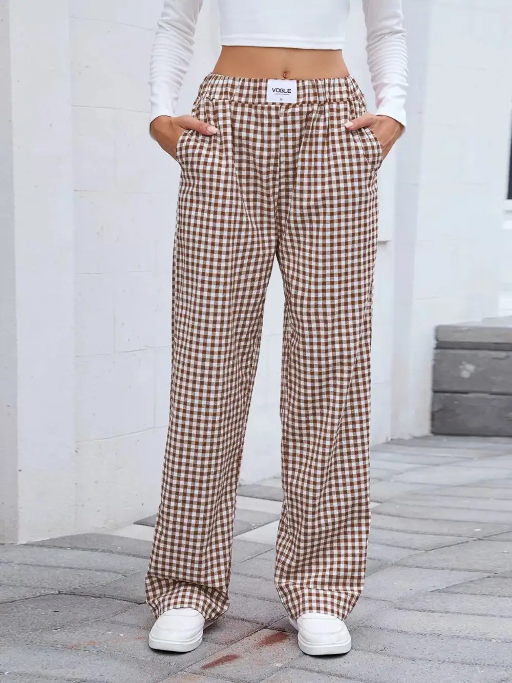 Relaxed Plaid Wide Leg Pants