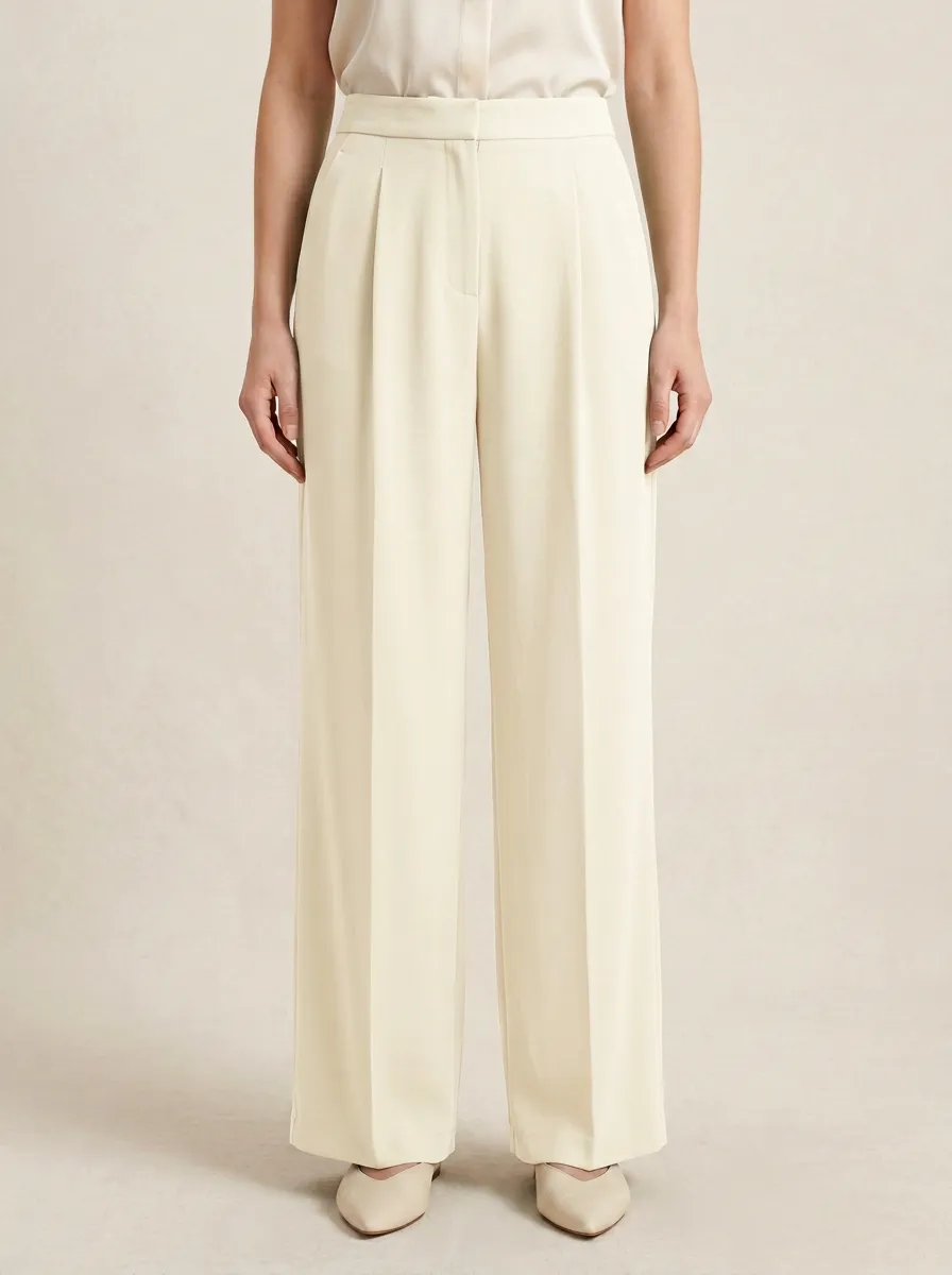 Streamlined Pleated Wide-Leg Trousers