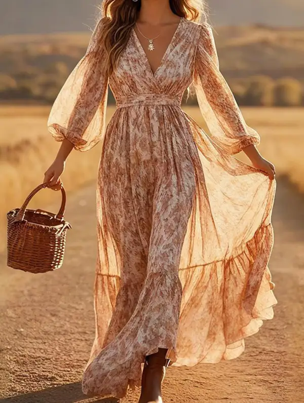 Printed High Waist Boho Maxi Dress