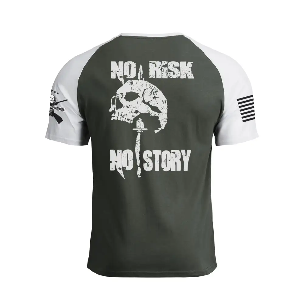 NO RISK NO STORY RAGLAN GRAPHIC TEE