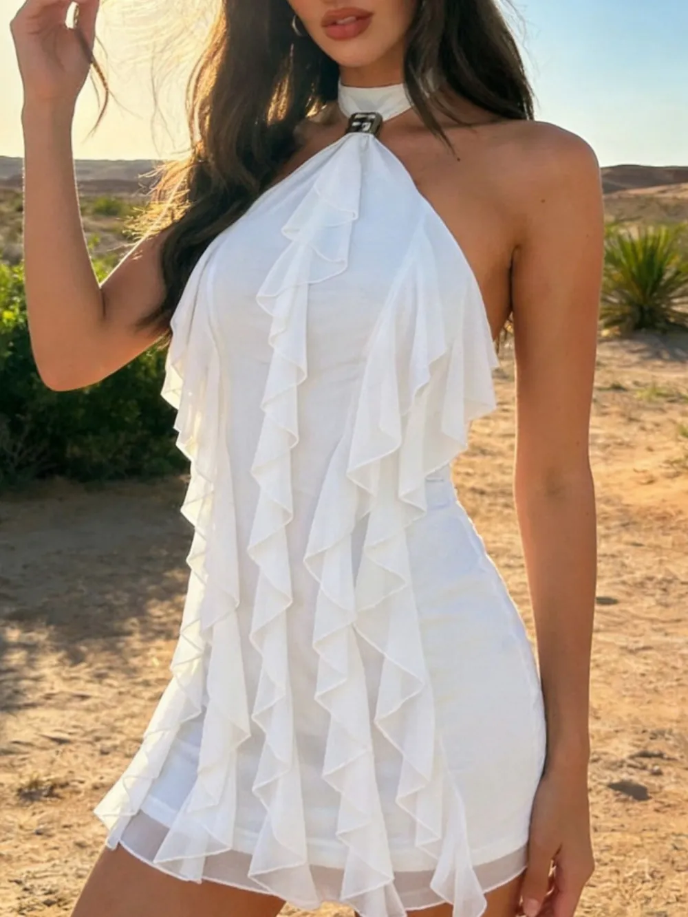 Polished Detail Ruffle Mini Dress