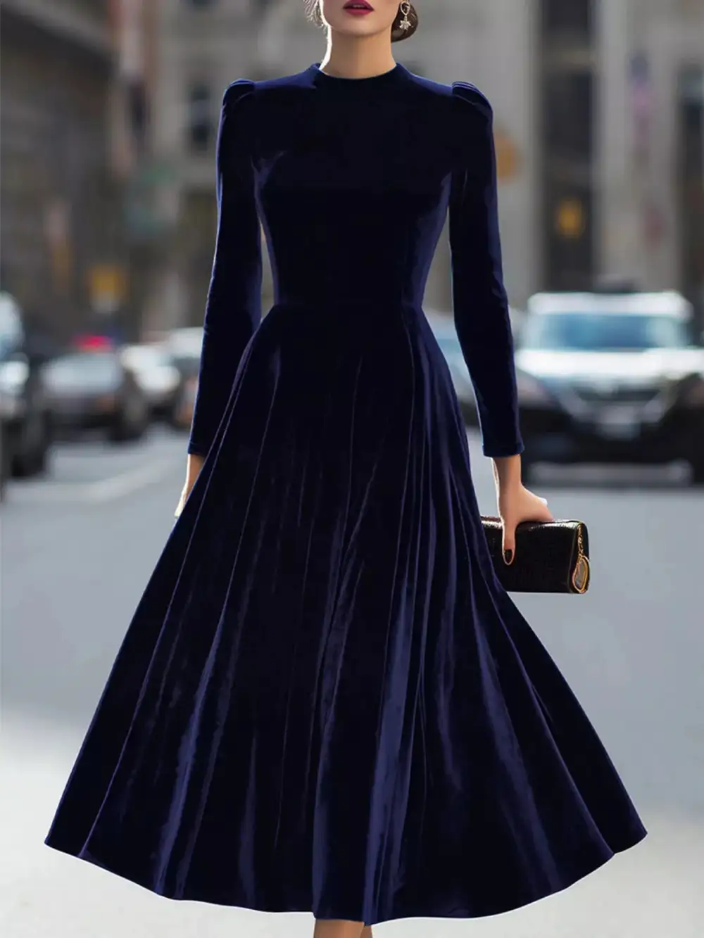 Velvet Long Sleeve Dress Casual