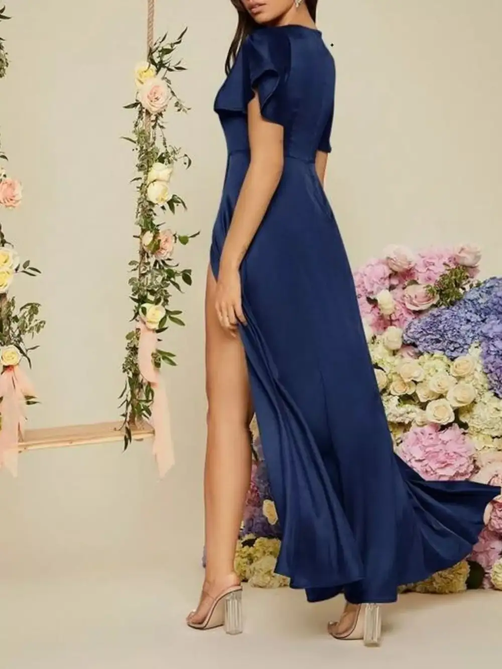Slit Flutter Sleeve Maxi Dress