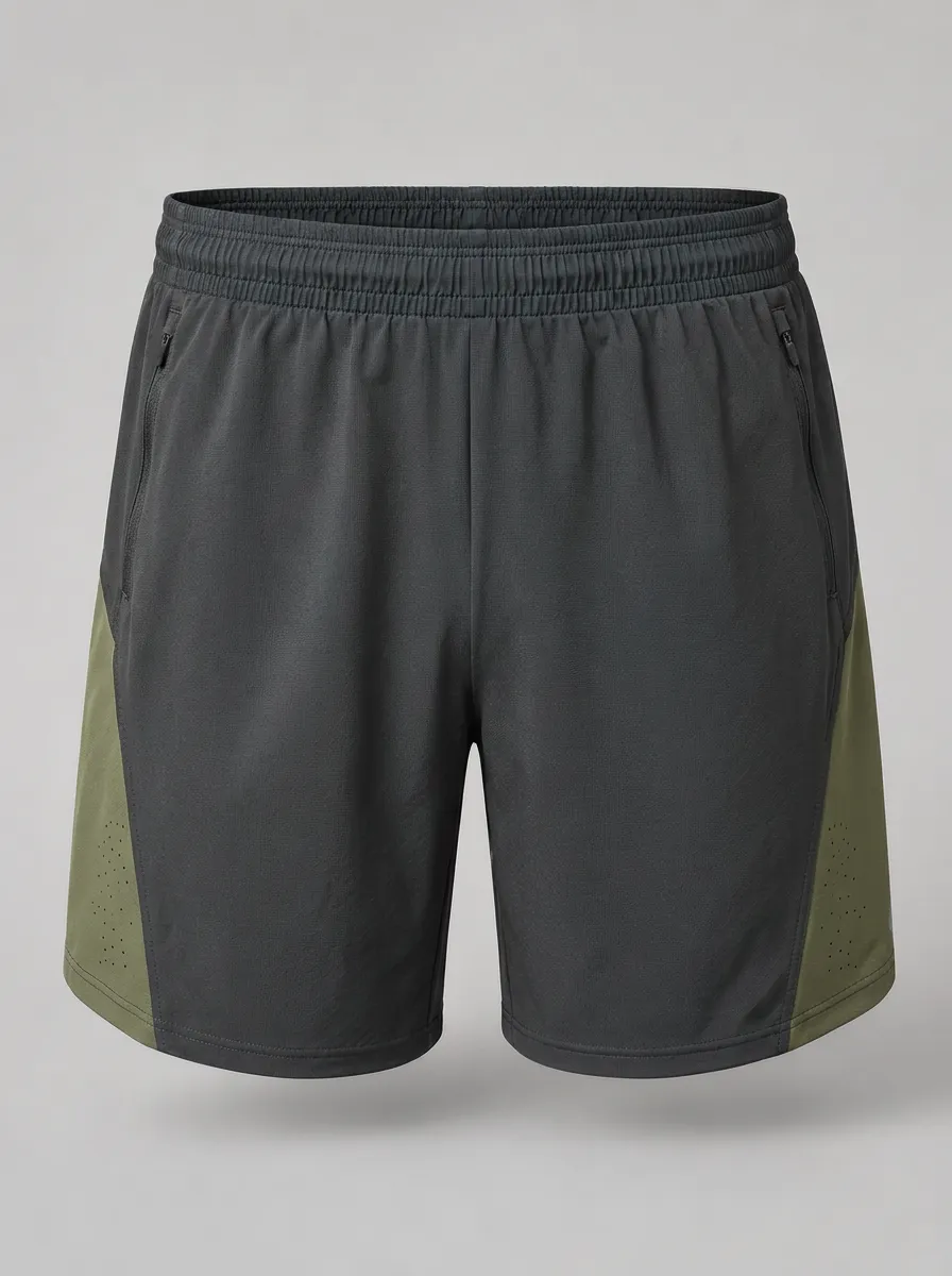 Men's Athletic Breathable Colorblock Zipper Pocket Training Shorts