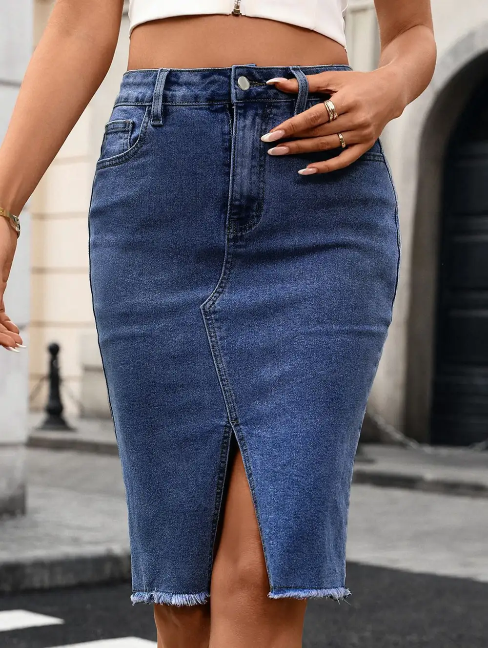 Stretch Denim Mermaid Maxi Skirt