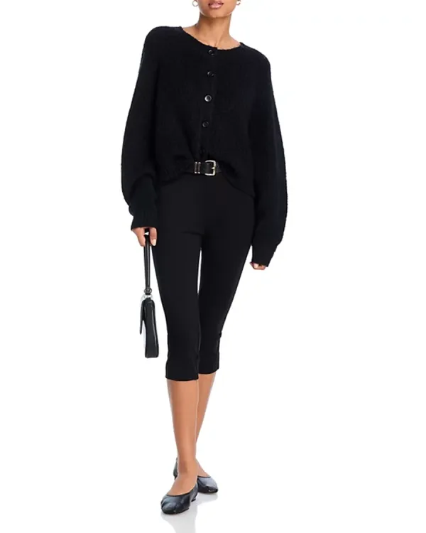 Drop Shoulders Crewneck Button Front Cardigan