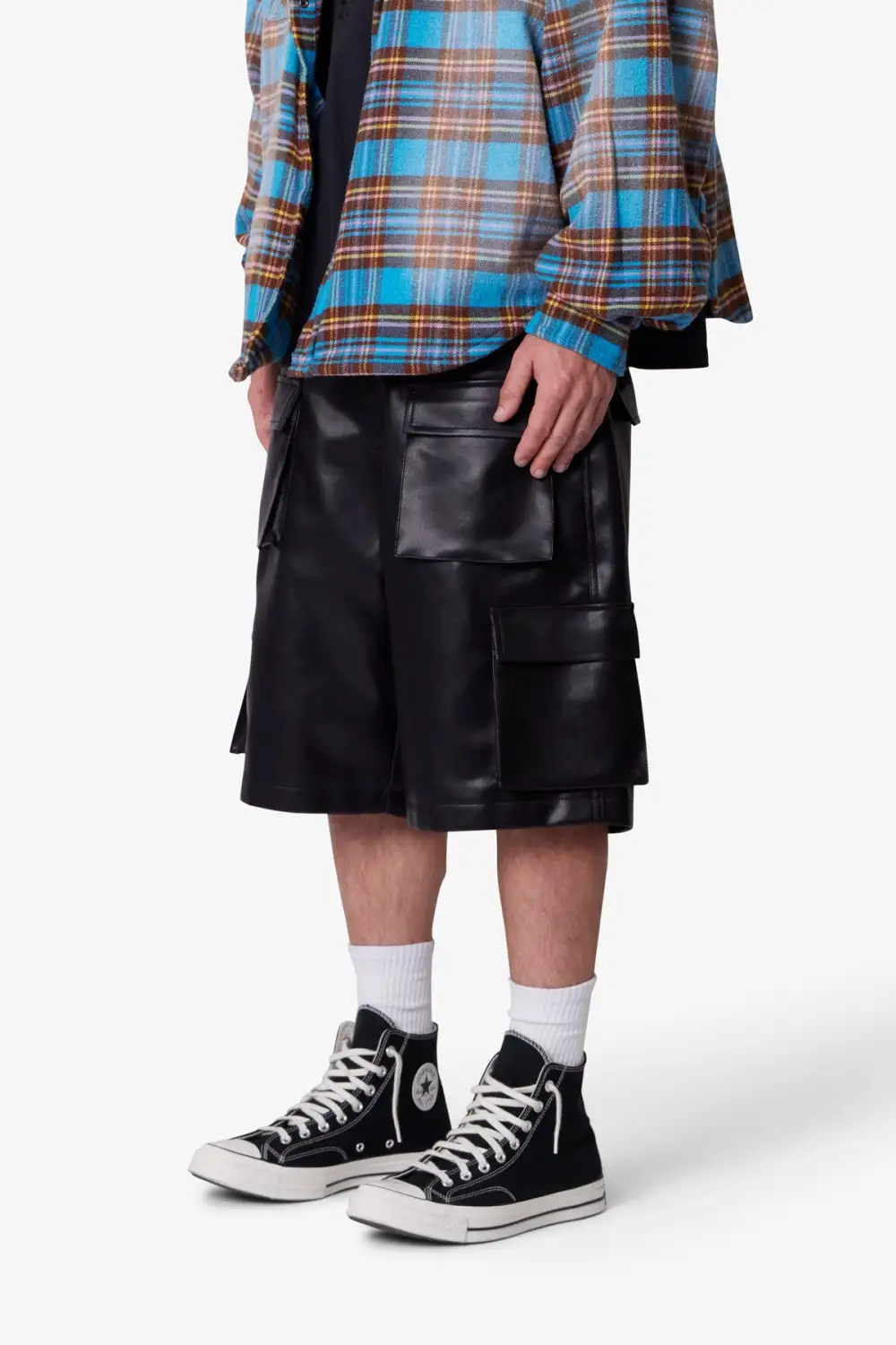 Baggy Leather Cargo Shorts