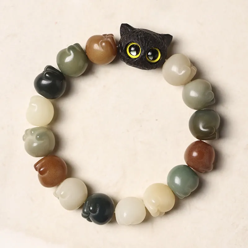Natural Bodhi Seed Lovely Paw Ebony Wood Bracelet