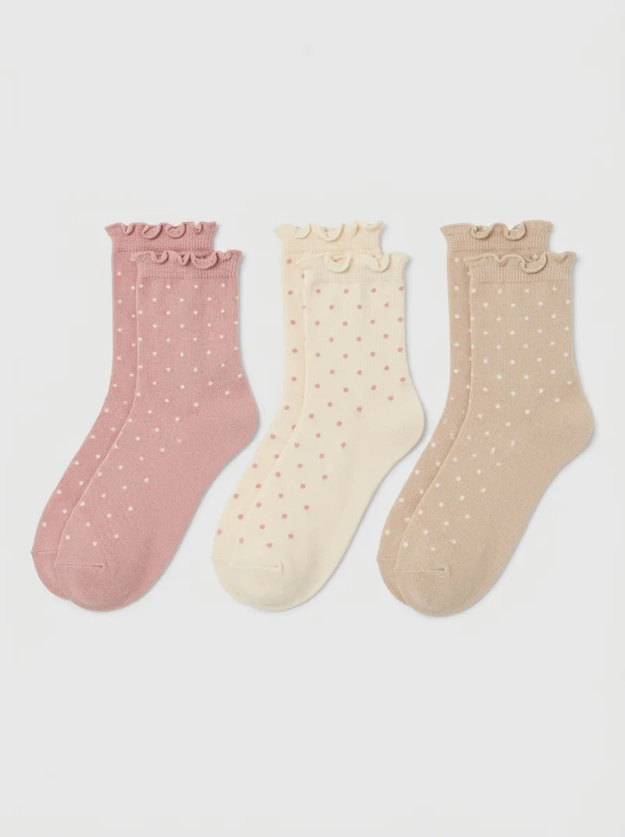 Women's Multicolor Polka Dot Ruffle-Trim Ruffle Trim Ankle Socks 3-Pack