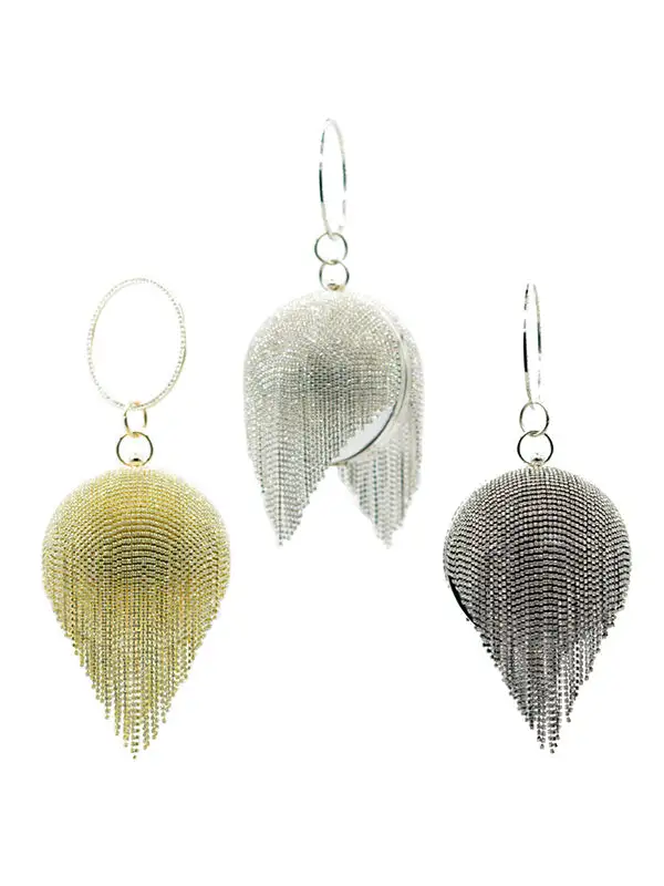 Geometric Rhine Stones Solid Tasseled Handbag