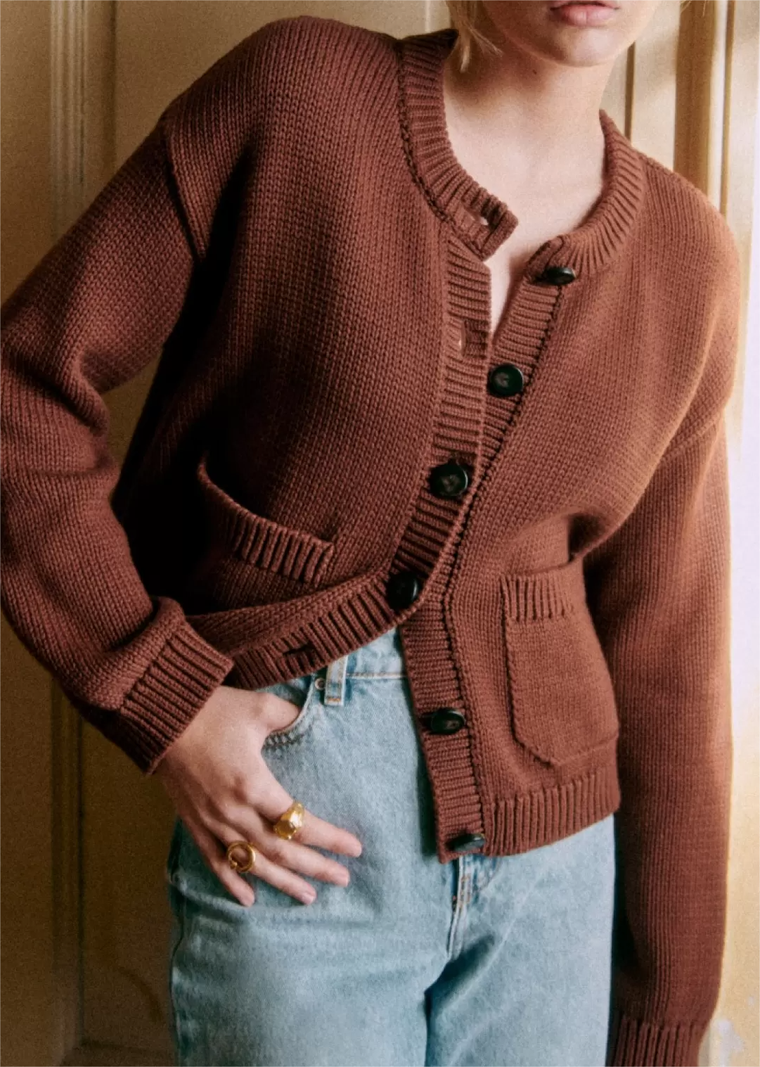 Brown Open Front Cardigan Sweater