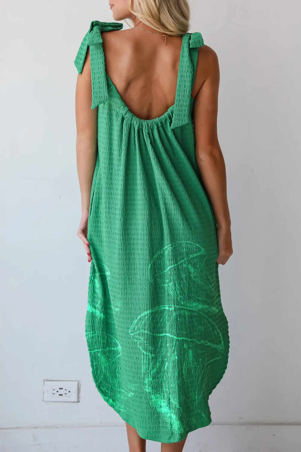 Playful Style Green Textured Midi Dress
