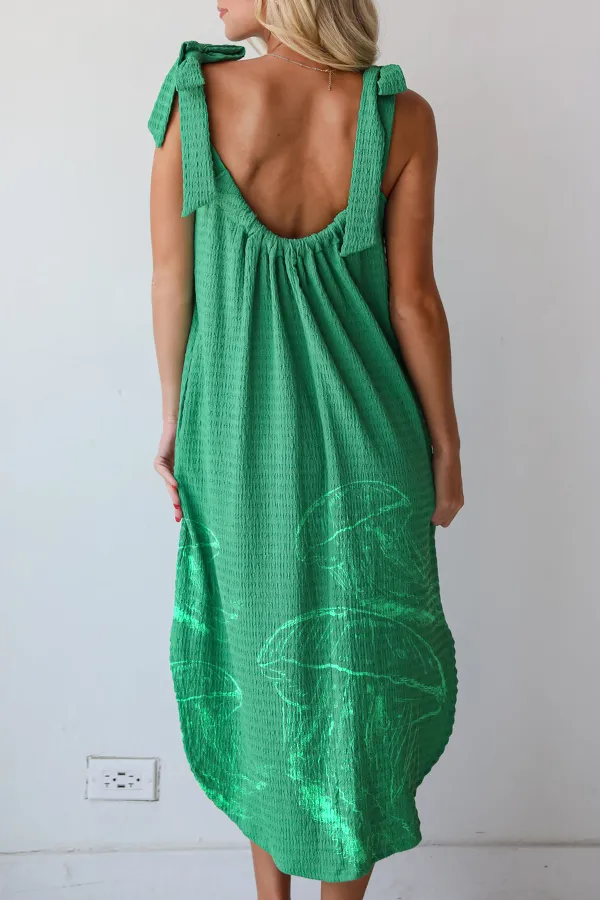 Playful Style Green Textured Midi Dress