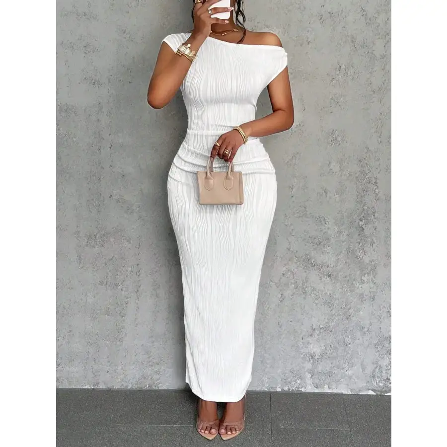 Textured Single Shoulder Maxi Dress
