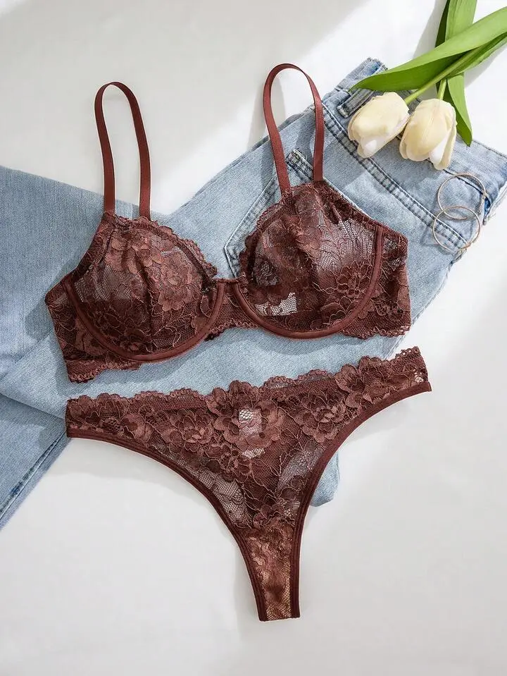 Delicate Lace Sheer Bra And Panty Set