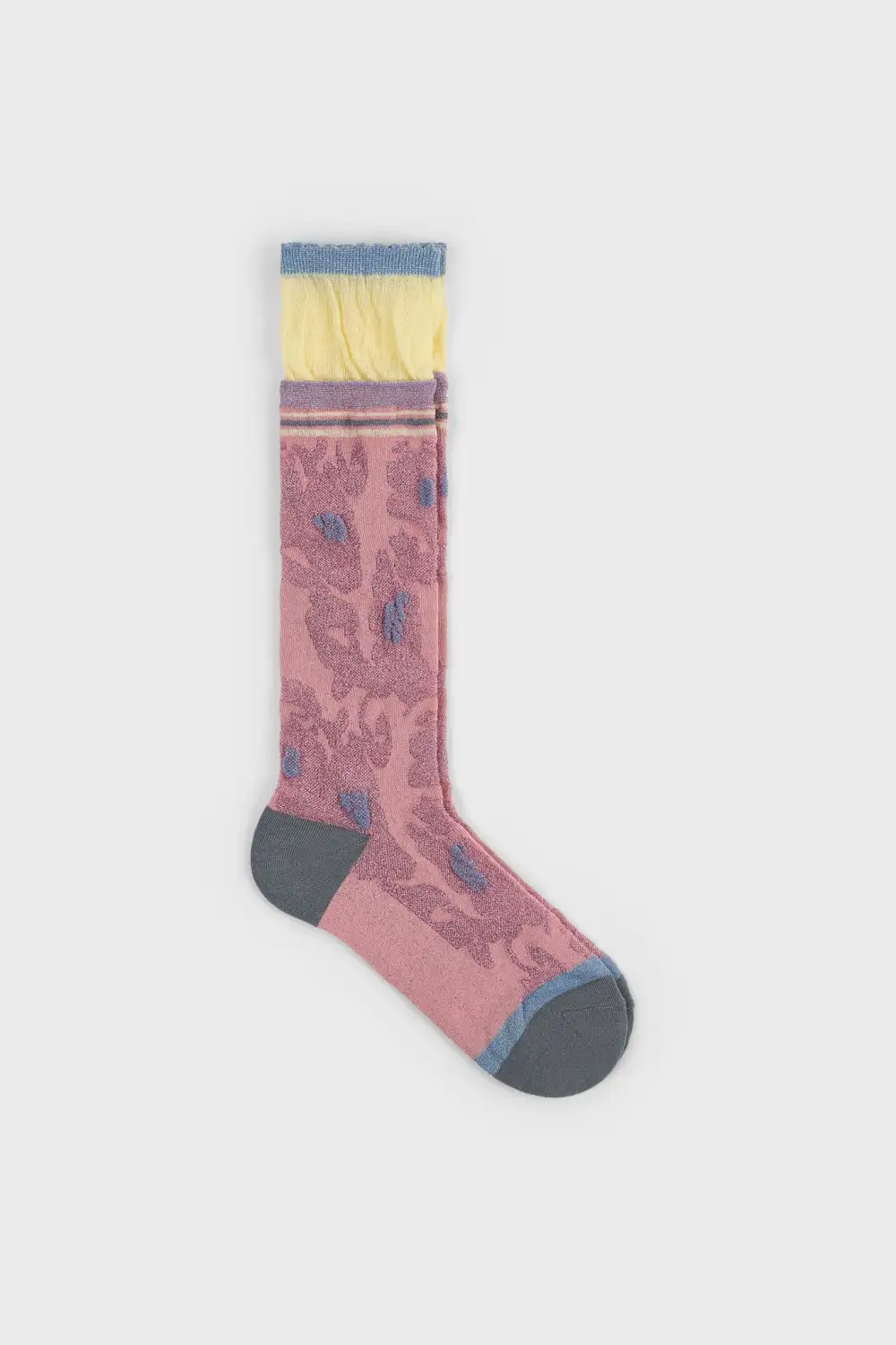 Classic Metallic Floral Heeled Varsity Trim Cuffed Socks