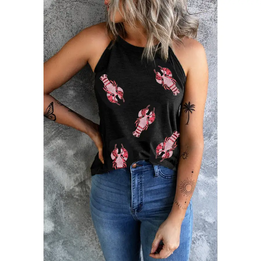 Sequin Lobster Round Neck Tank