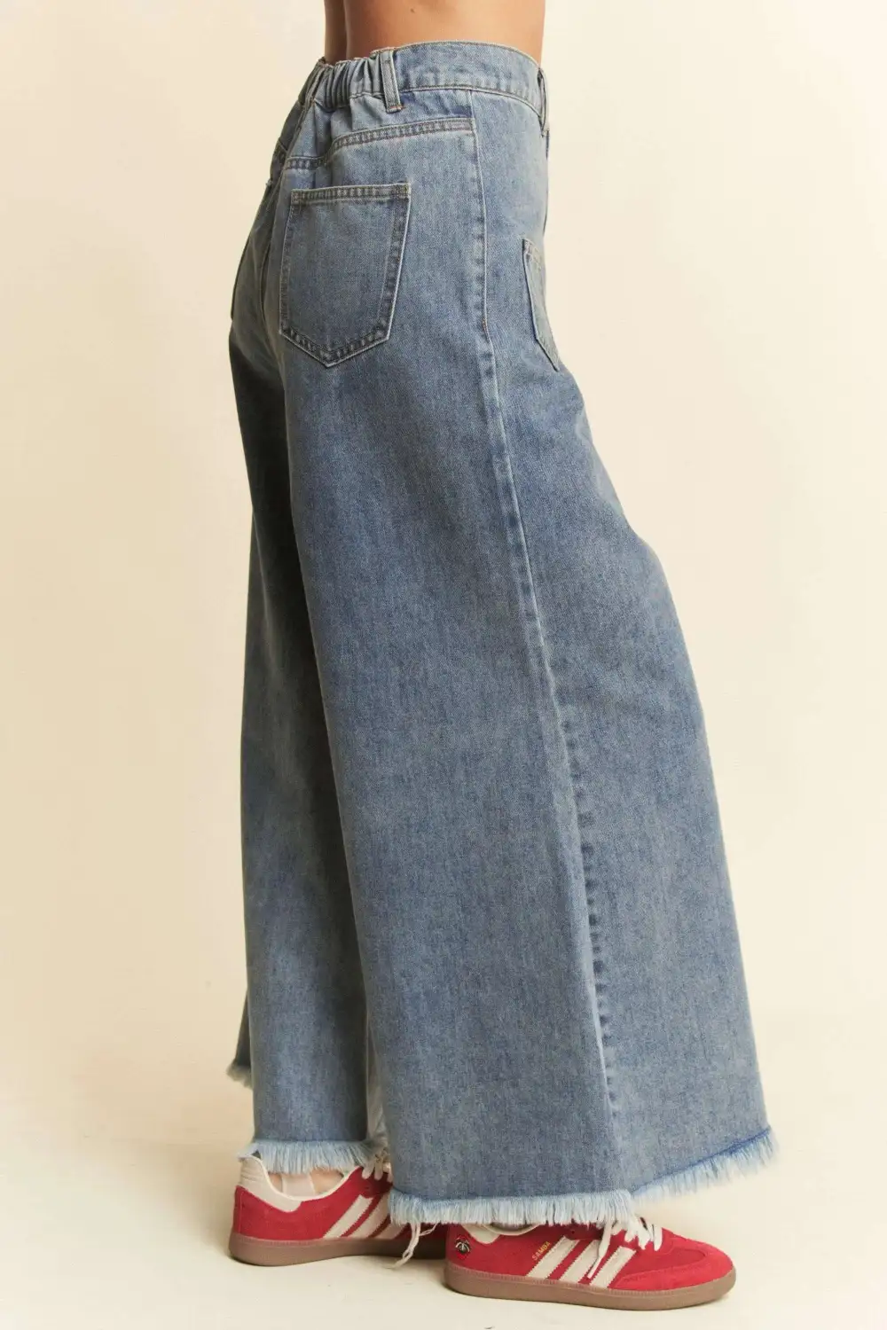 Patch Pocket Wide Leg Culotte Denim Jeans