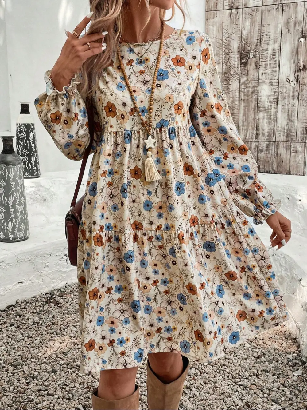 Polished Detail Floral Printed Tiered Dress