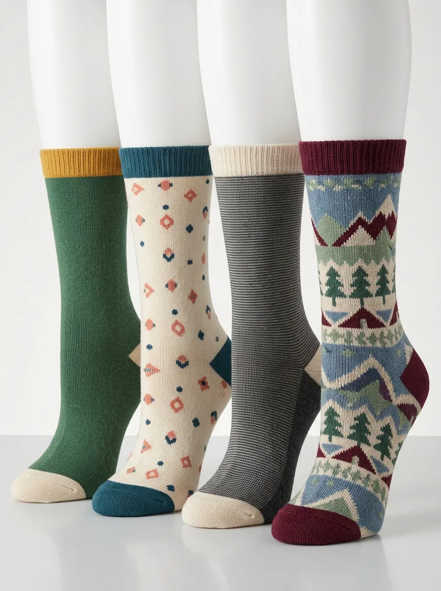 Geometric Forest Nature Four-Pair Casual Socks