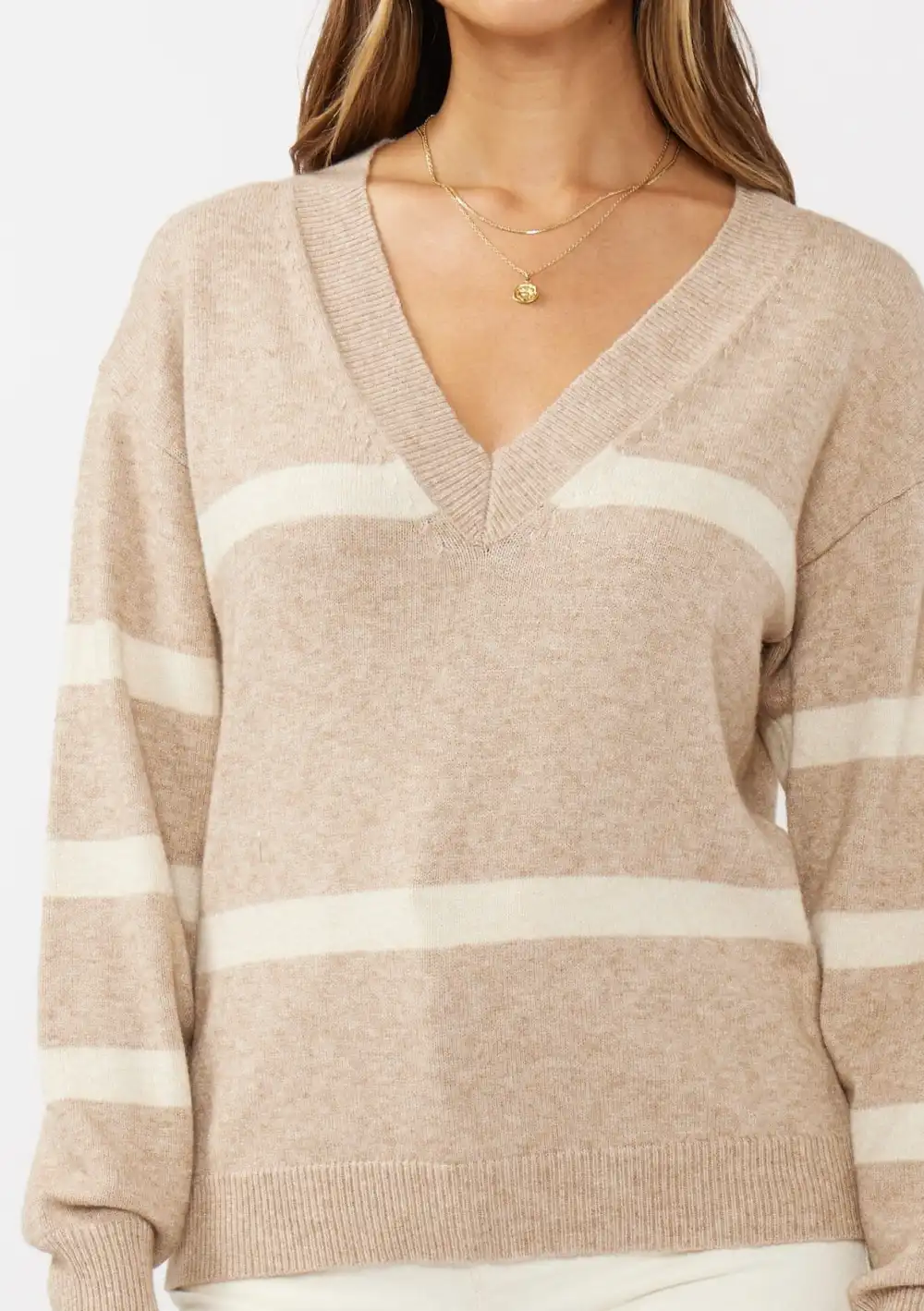 Striped V-Neck Drop Shoulder Sweater