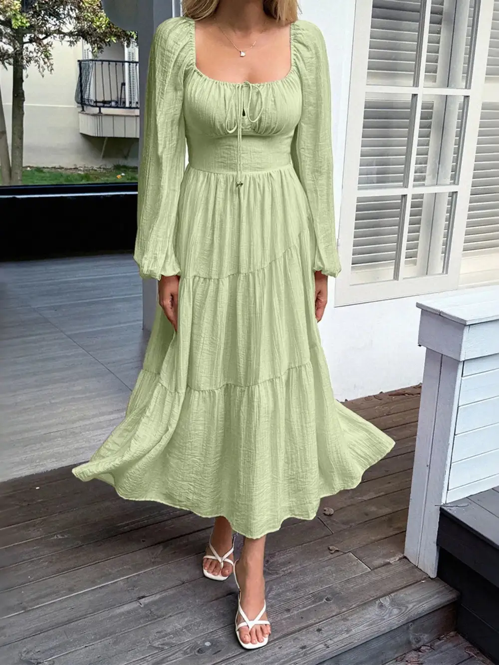 Textured Detail Tiered Midi Dress
