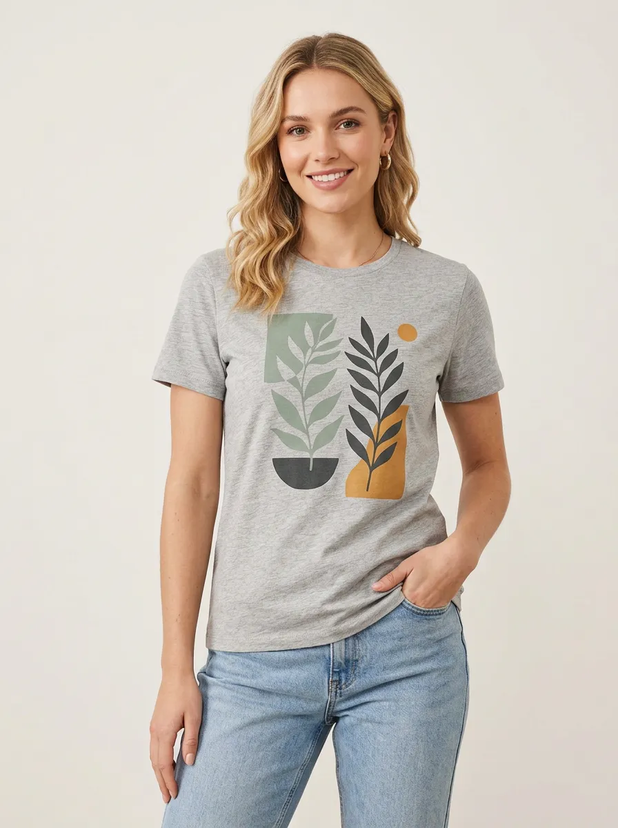 Soft Style Women's Boho Botanical Abstract Leaf Graphic Tee