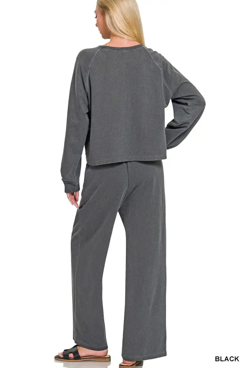 Classic Washed F Terry Round Neck Pullover & Pants Set
