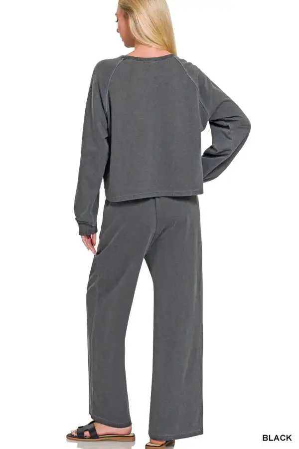 Classic Washed F Terry Round Neck Pullover & Pants Set