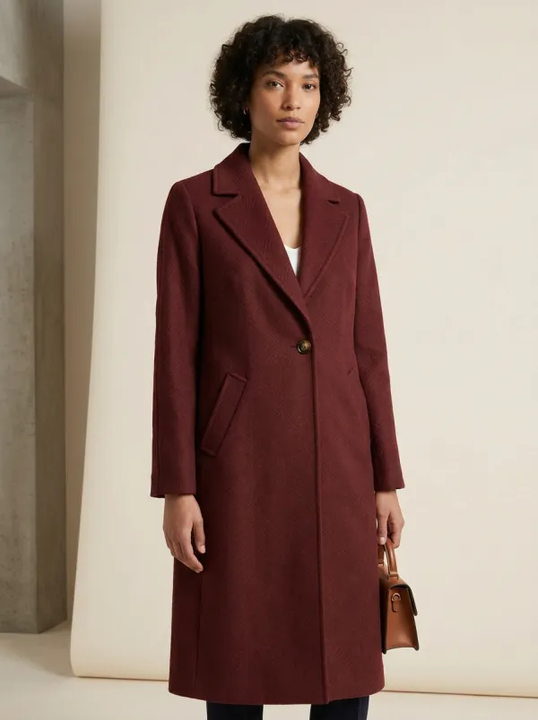 Women's Classic Camel Textured Wool Blend Overcoat